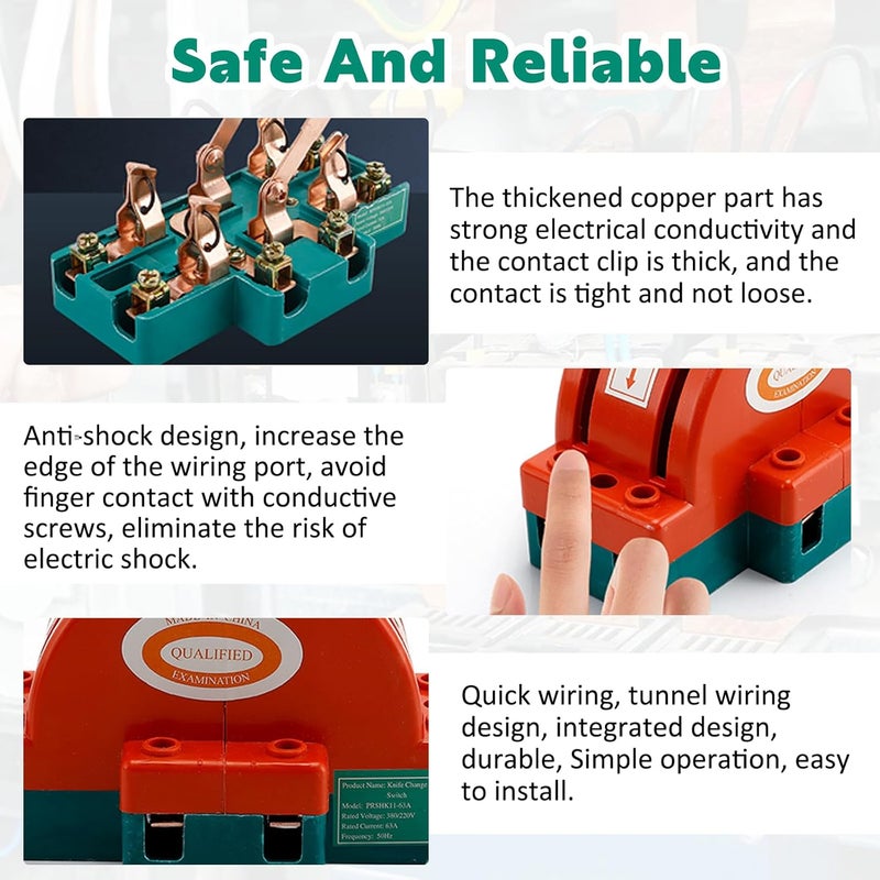 Onseeda Disconnect Knife Switch Double Throw,32A 220V 2 Pole Safety Two-Way Double-Switching Switch - Image 5
